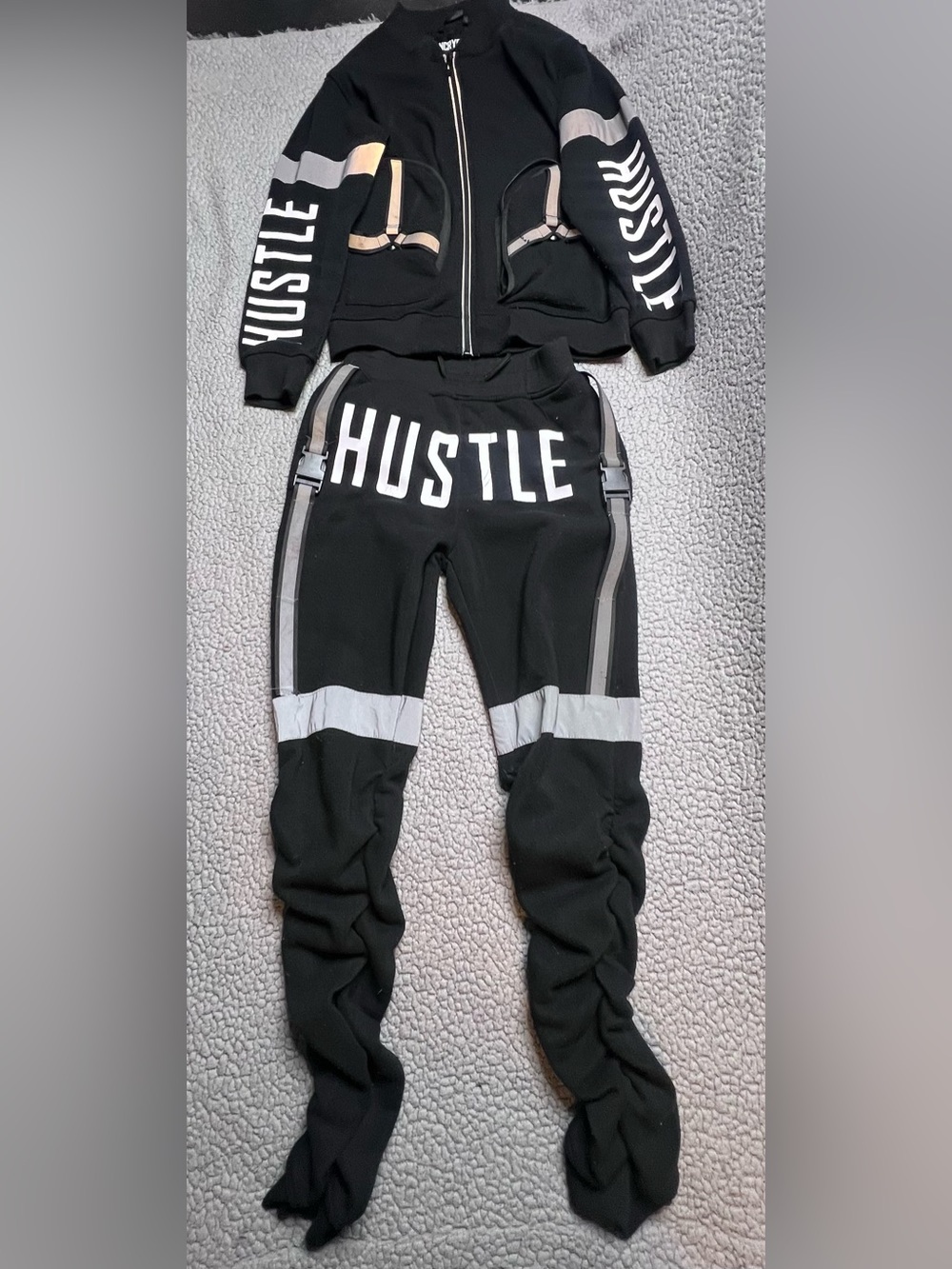Encrypted Jeans Hustle 2 Piece Track Suit Boys Size Medium Black And Silver